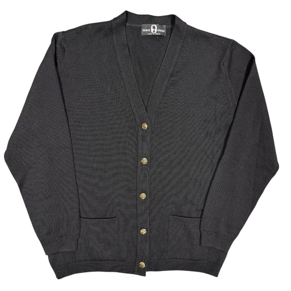 Vintage Horse Guard Knit Cardigan Black Made in France Medium